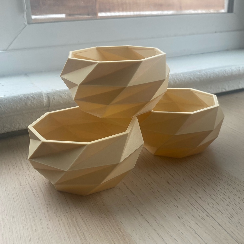 Set of 3 - 3D printed Cactus Succulent Pots in Sand